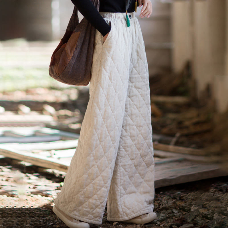 Solid Color Thick Cotton Women's Wide Leg Pants With Pockets