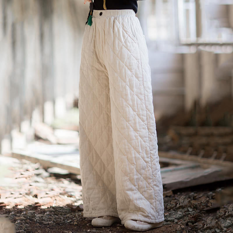 Solid Color Thick Cotton Women's Wide Leg Pants With Pockets