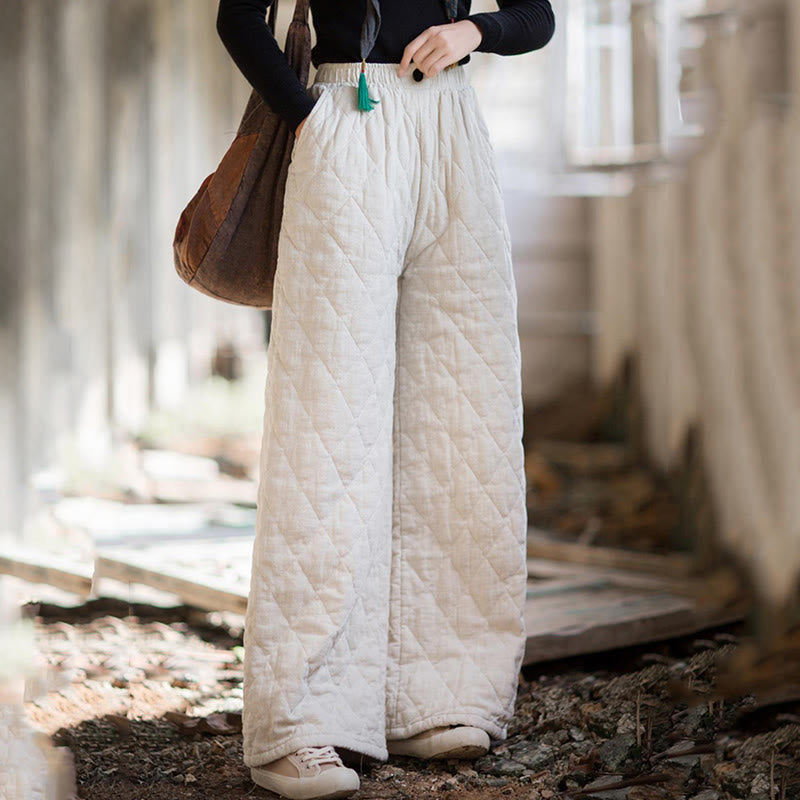 Solid Color Thick Cotton Women's Wide Leg Pants With Pockets