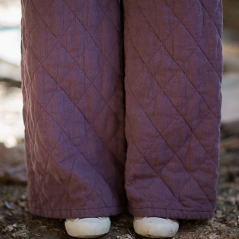 Solid Color Thick Cotton Women's Wide Leg Pants With Pockets