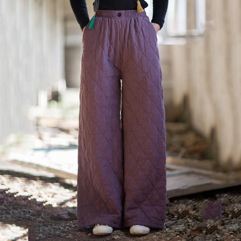 Solid Color Thick Cotton Women's Wide Leg Pants With Pockets