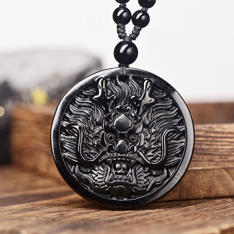 Dragon Black Obsidian Transformation Fulfilment Necklace Pendant
