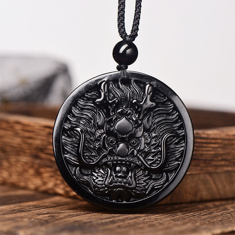 Dragon Black Obsidian Transformation Fulfilment Necklace Pendant