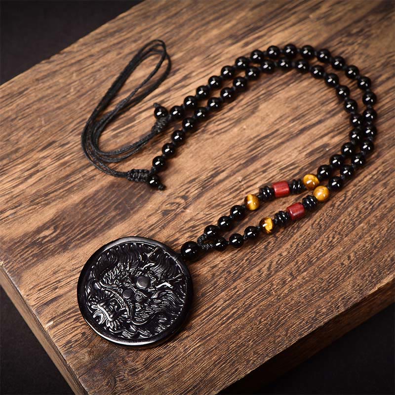 Dragon Black Obsidian Transformation Fulfilment Necklace Pendant