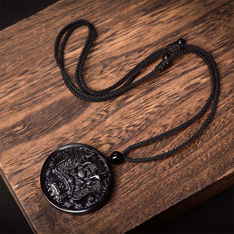 Dragon Black Obsidian Transformation Fulfilment Necklace Pendant