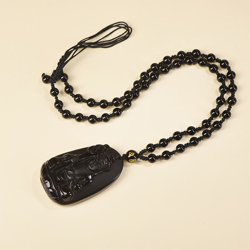 Ksitigarbha Buddha Pattern Black Obsidian Fulfilment Necklace Pendant