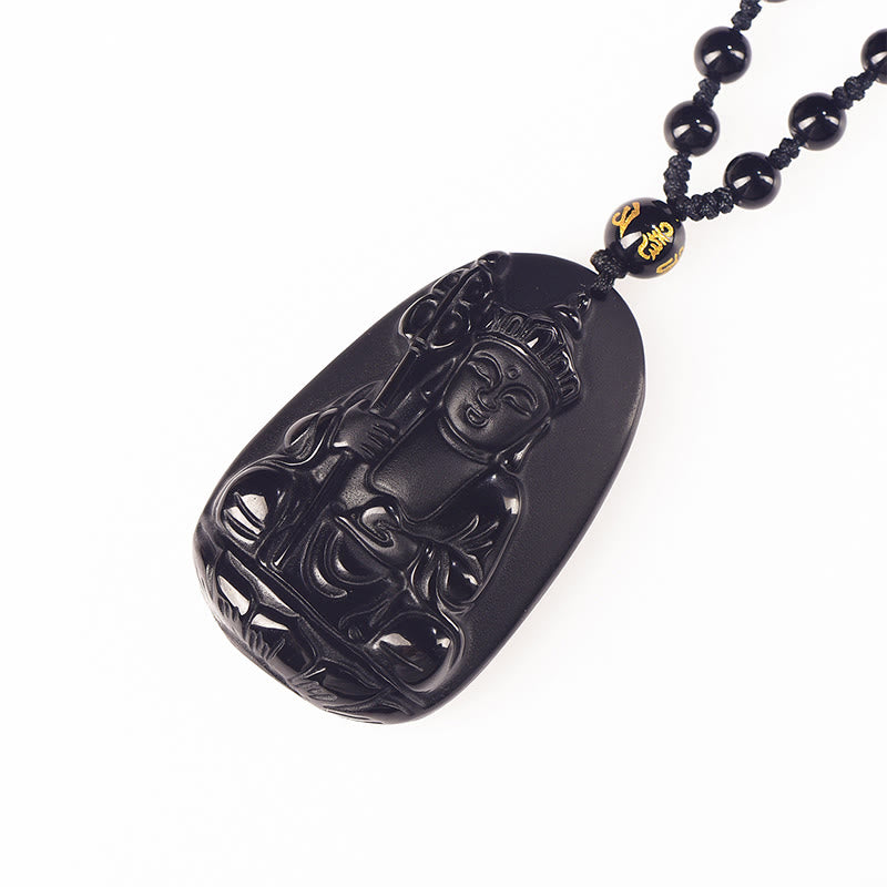Ksitigarbha Buddha Pattern Black Obsidian Fulfilment Necklace Pendant