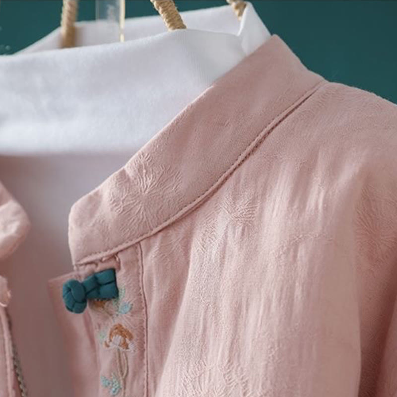 Winter Frog-Button Embroidery Flowers Vines Open Front Cotton Long Sleeve Women's Thermal Jacket