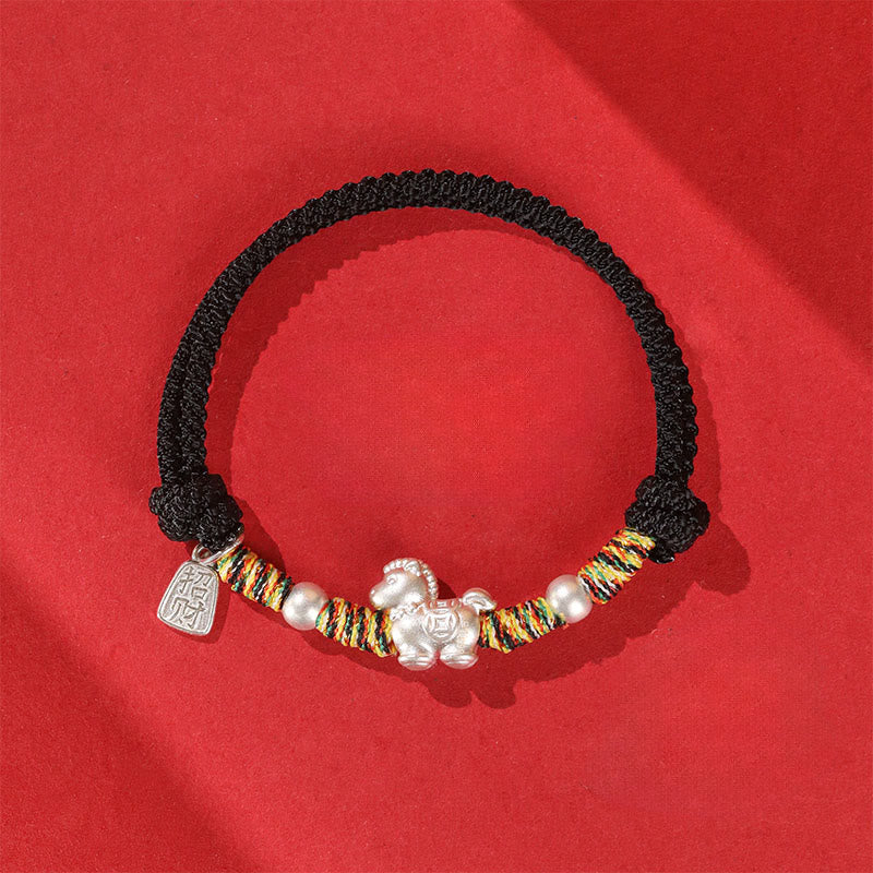 Handmade 999 Fine Silver Horse Zodiac Braided Red String Bracelet