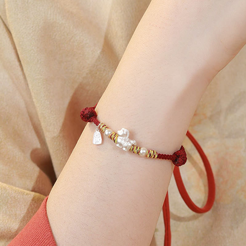 Handmade 999 Fine Silver Horse Zodiac Braided Red String Bracelet