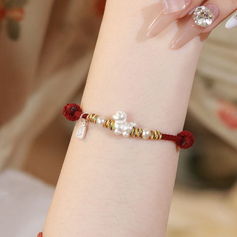 Handmade 999 Fine Silver Horse Zodiac Braided Red String Bracelet