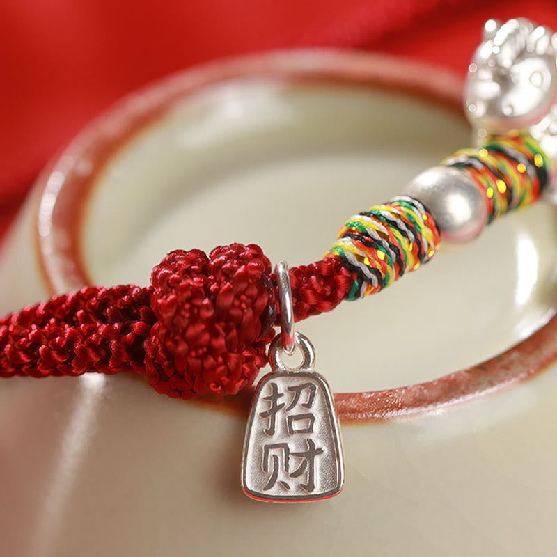 Handmade 999 Fine Silver Horse Zodiac Braided Red String Bracelet