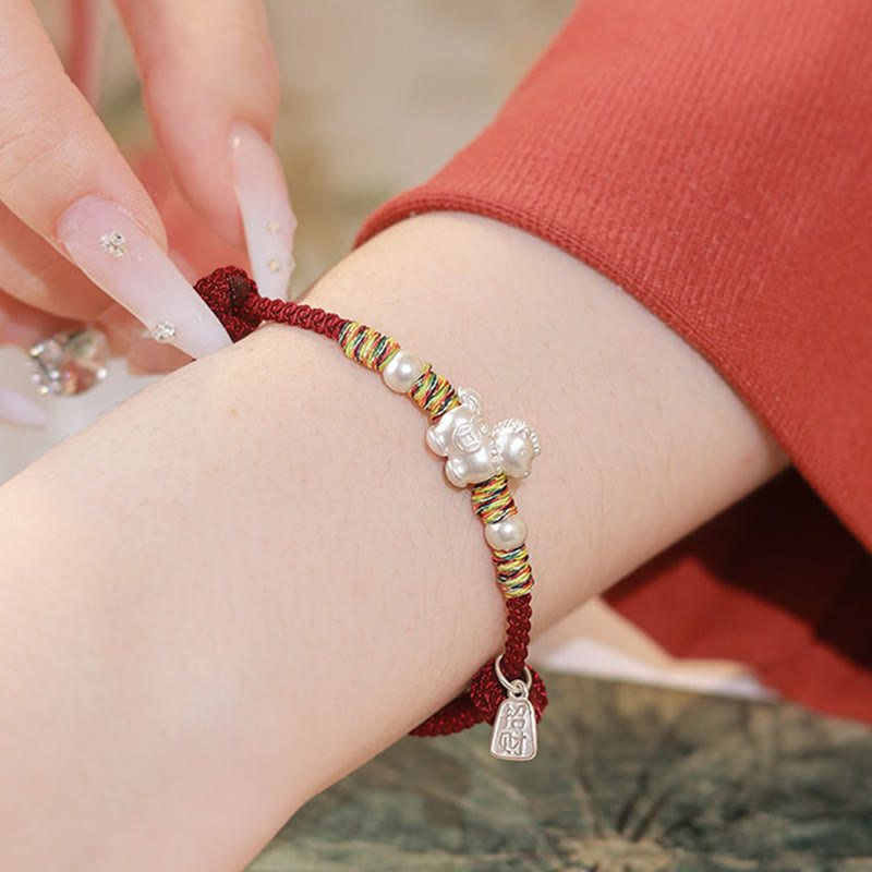 Handmade 999 Fine Silver Horse Zodiac Braided Red String Bracelet