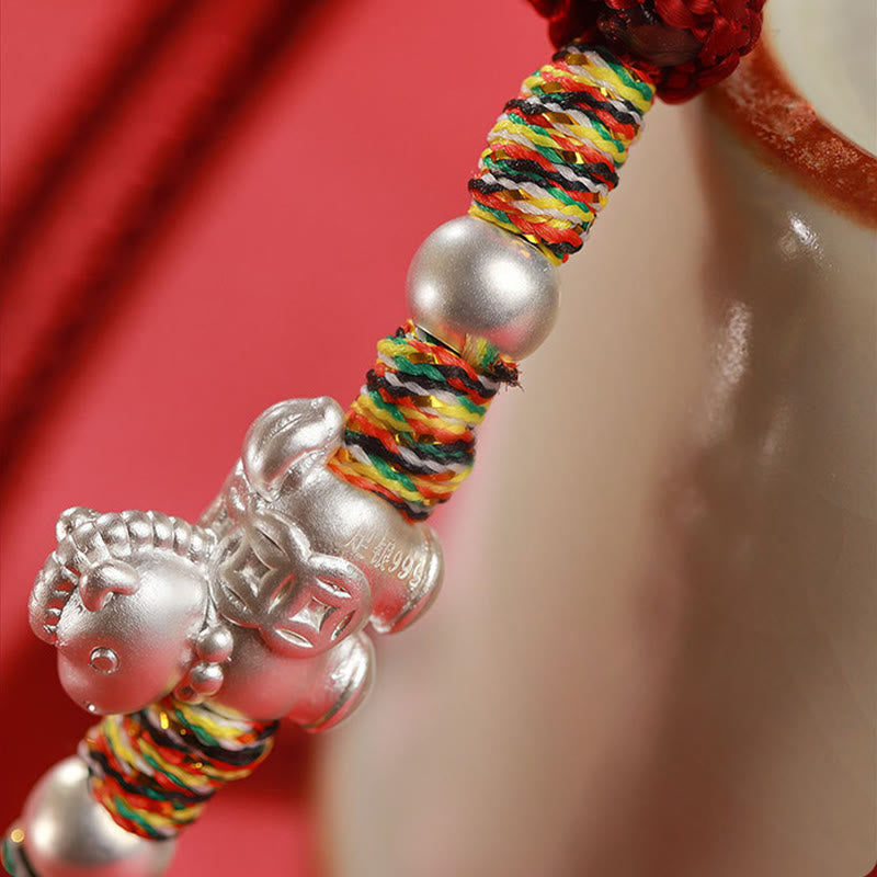 Handmade 999 Fine Silver Horse Zodiac Braided Red String Bracelet