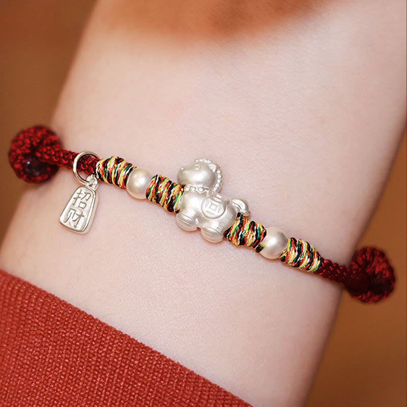 Handmade 999 Fine Silver Horse Zodiac Braided Red String Bracelet