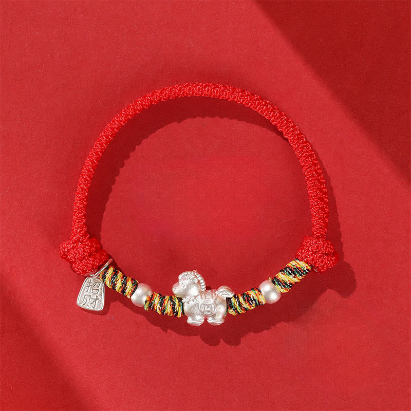 Handmade 999 Fine Silver Horse Zodiac Braided Red String Bracelet