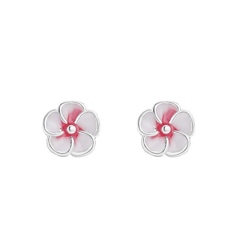 Handmade 999 Fine Silver Peach Blossom Stud Earrings with 925 Sterling Silver Posts