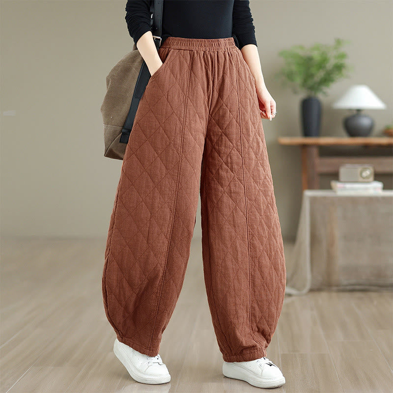 Winter Diamond Pattern Cotton Women's Pants With Pockets