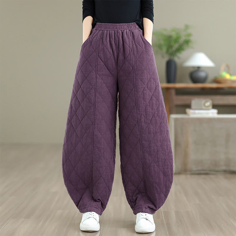 Winter Diamond Pattern Cotton Women's Pants With Pockets