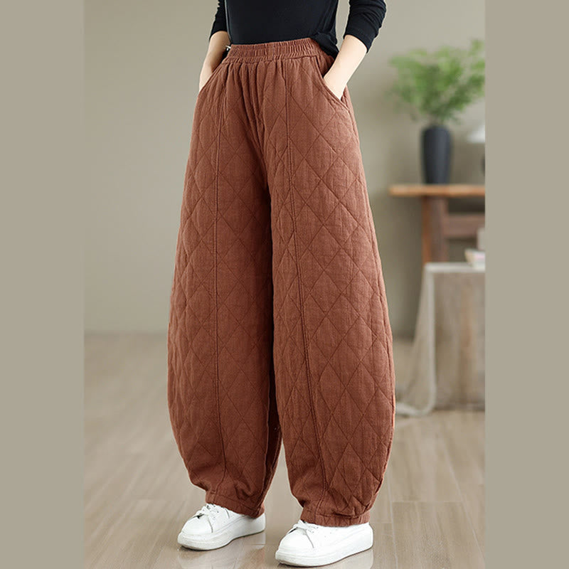 Winter Diamond Pattern Cotton Women's Pants With Pockets
