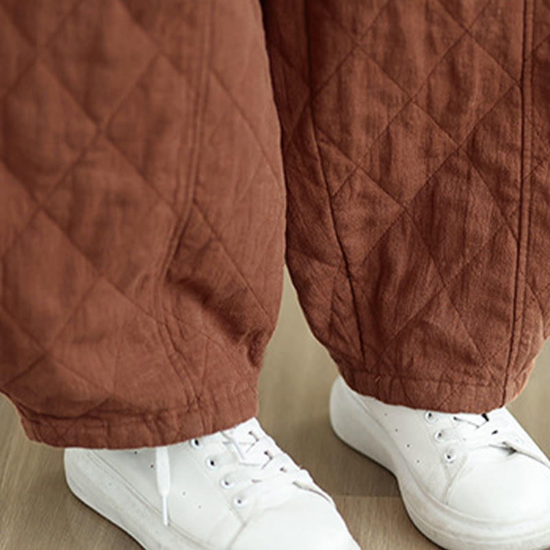 Winter Diamond Pattern Cotton Women's Pants With Pockets
