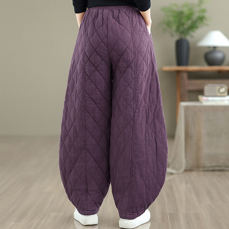 Winter Diamond Pattern Cotton Women's Pants With Pockets