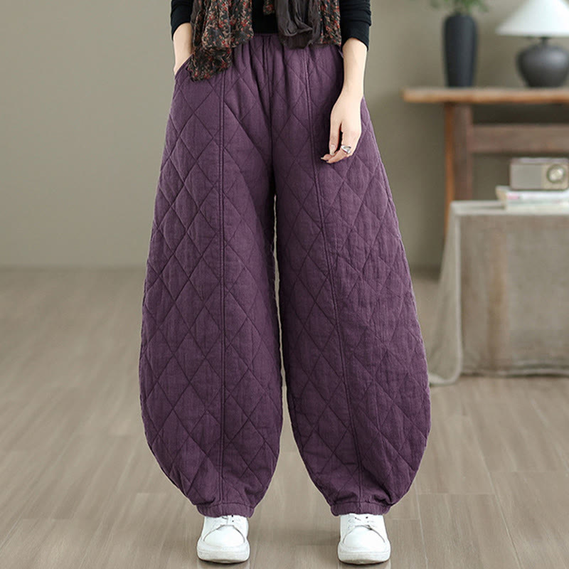 Winter Diamond Pattern Cotton Women's Pants With Pockets