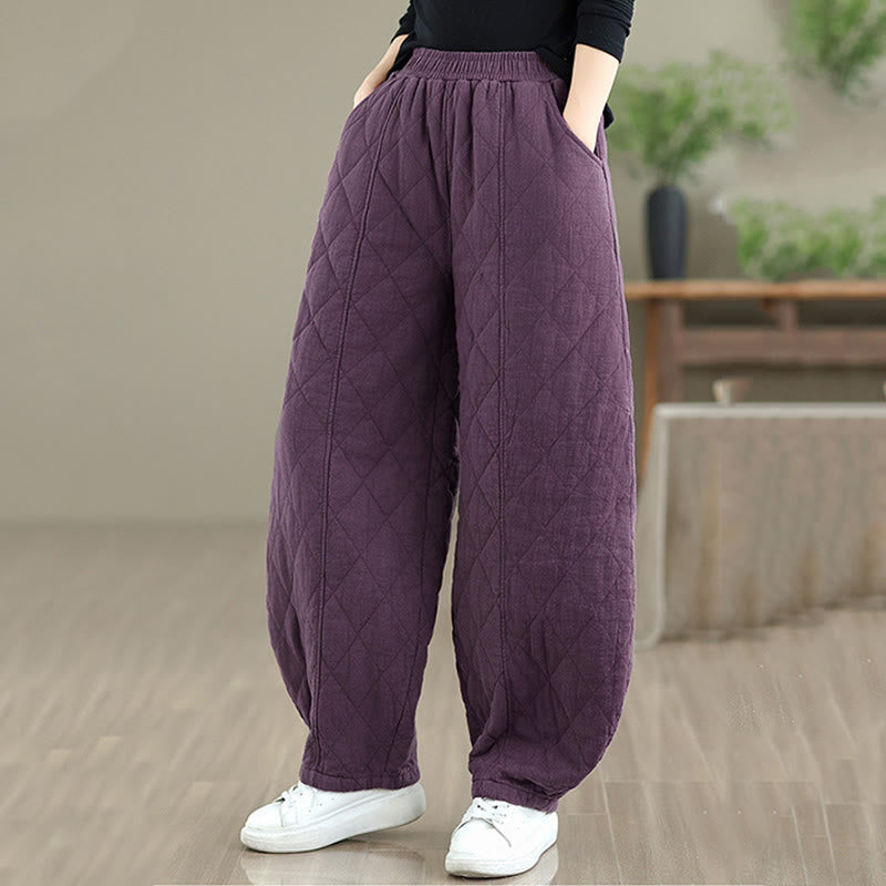 Winter Diamond Pattern Cotton Women's Pants With Pockets