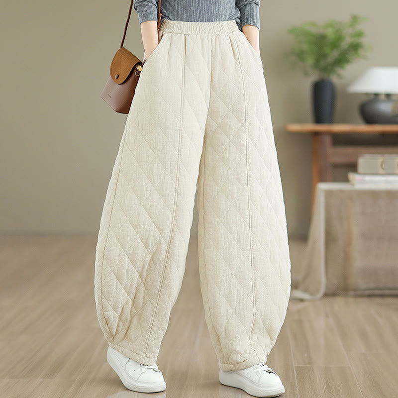 Winter Diamond Pattern Cotton Women's Pants With Pockets