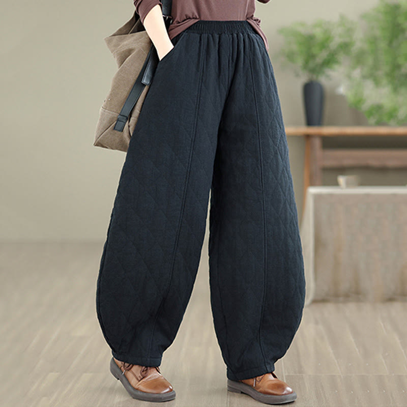 Winter Diamond Pattern Cotton Women's Pants With Pockets