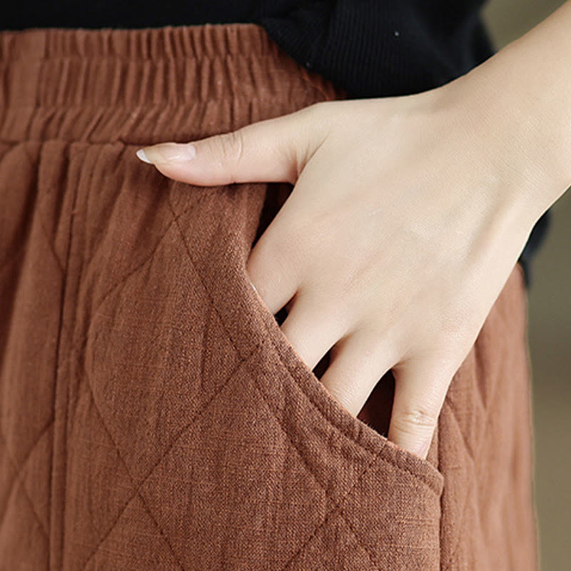 Winter Diamond Pattern Cotton Women's Pants With Pockets