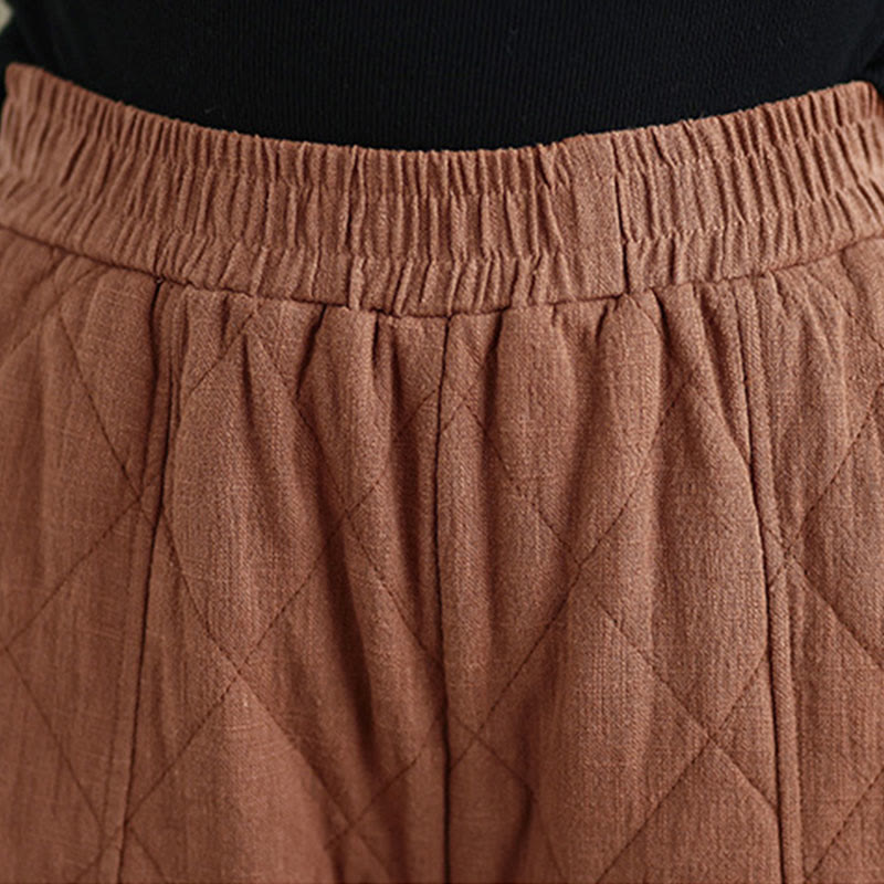 Winter Diamond Pattern Cotton Women's Pants With Pockets