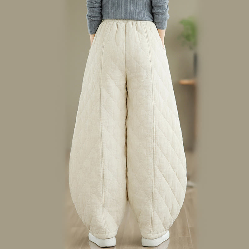 Winter Diamond Pattern Cotton Women's Pants With Pockets