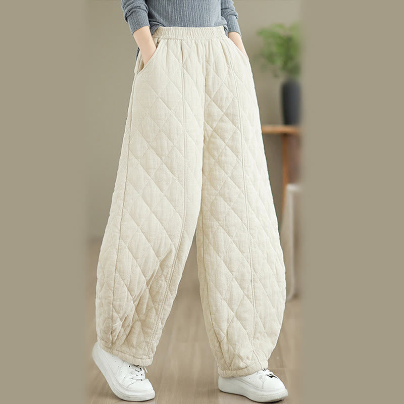 Winter Diamond Pattern Cotton Women's Pants With Pockets