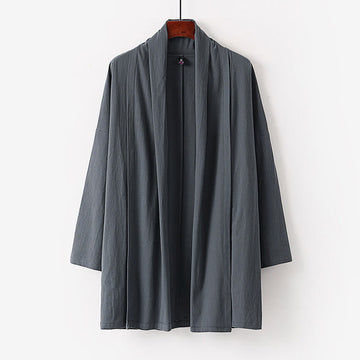 Tactile Open-Front Mid-Length Meditation Men's Kimono Jacket