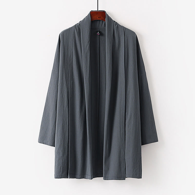 Tactile Open-Front Mid-Length Meditation Men's Kimono Jacket