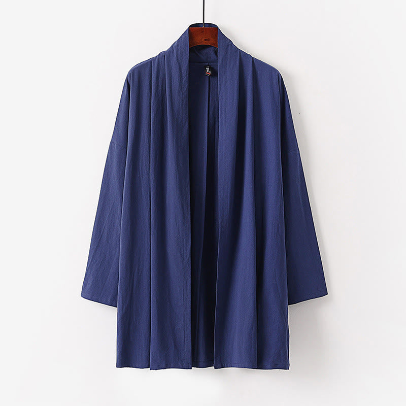 Tactile Open-Front Mid-Length Meditation Men's Kimono Jacket