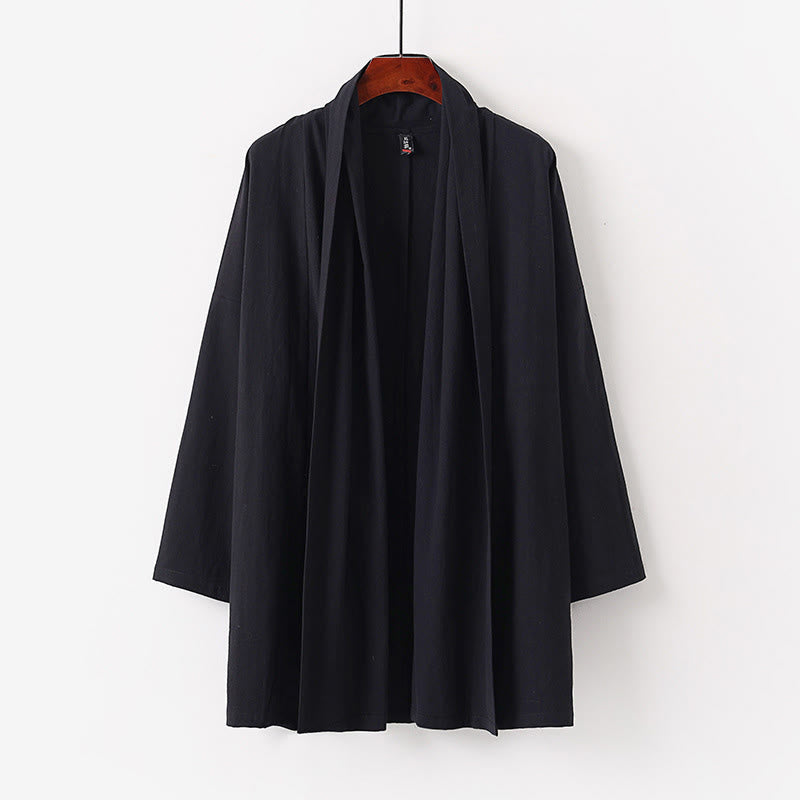Tactile Open-Front Mid-Length Meditation Men's Kimono Jacket