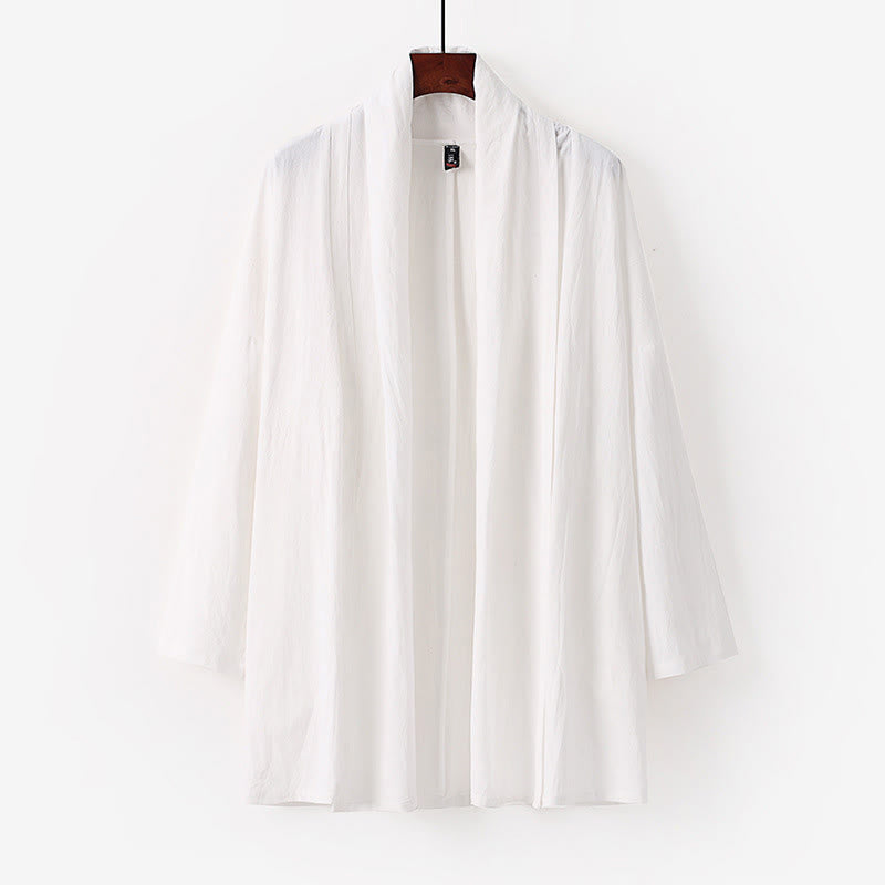 Tactile Open-Front Mid-Length Meditation Men's Kimono Jacket