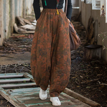 Thick Cotton Floral Print Harem Meditation Pants with Pockets