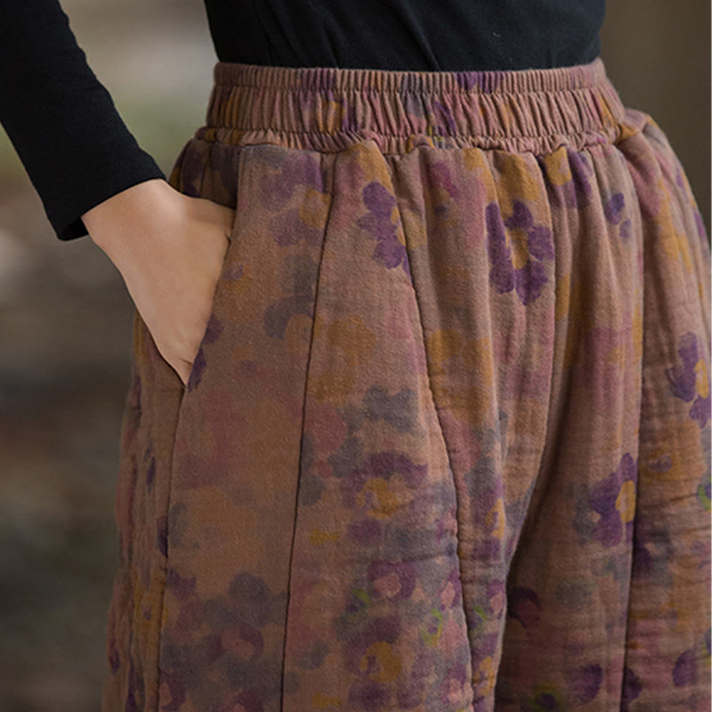 Thick Cotton Floral Print Harem Meditation Pants with Pockets