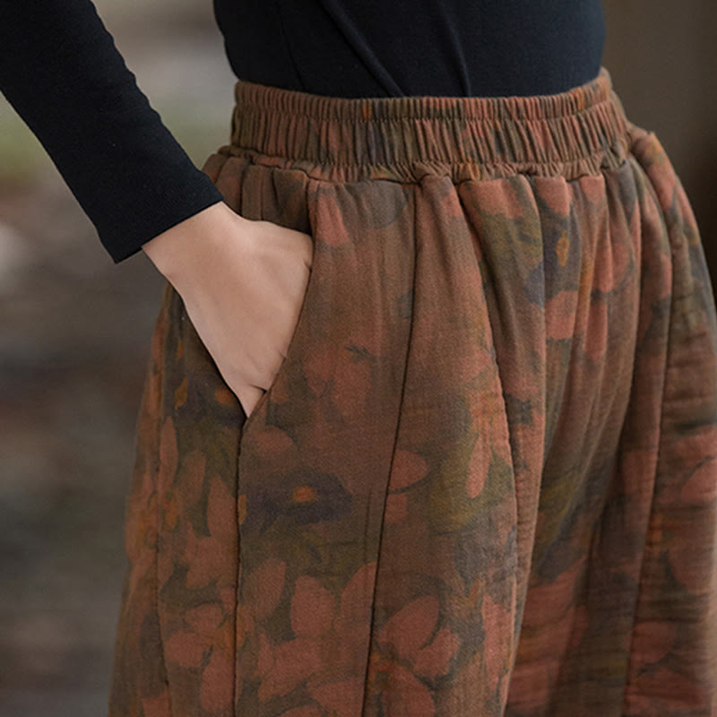 Thick Cotton Floral Print Harem Meditation Pants with Pockets