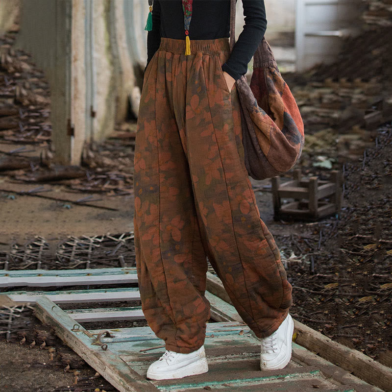 Thick Cotton Floral Print Harem Meditation Pants with Pockets