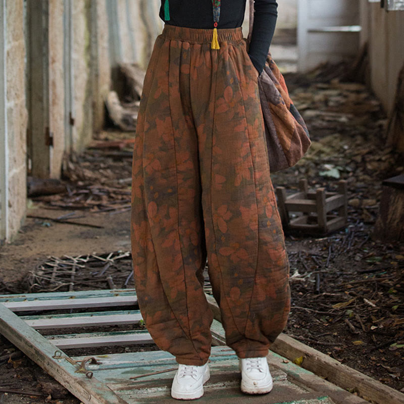 Thick Cotton Floral Print Harem Meditation Pants with Pockets