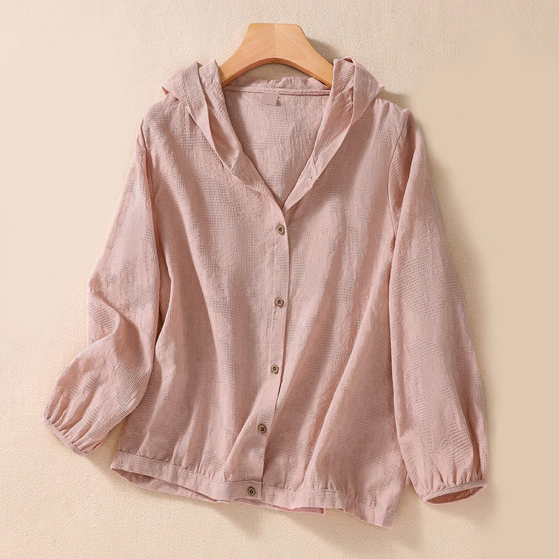 Tactile Cotton Jacquard Buttoned Meditation Hoodie