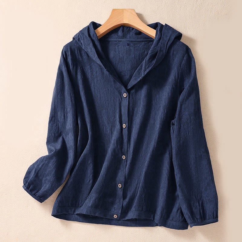 Tactile Cotton Jacquard Buttoned Meditation Hoodie
