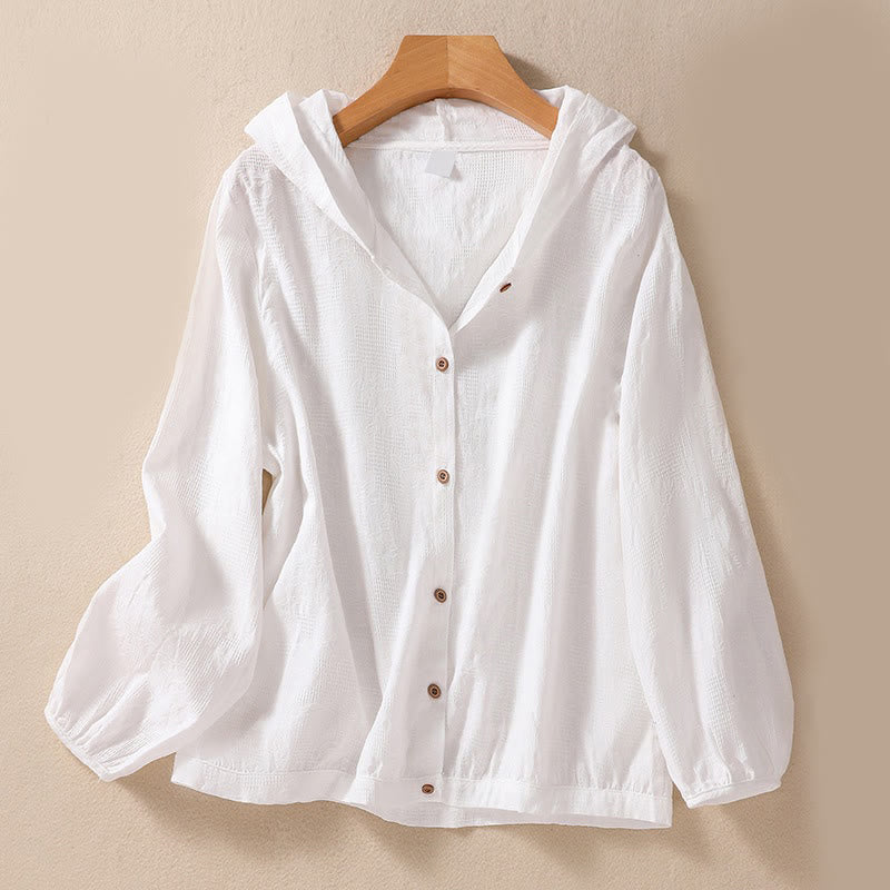 Tactile Cotton Jacquard Buttoned Meditation Hoodie