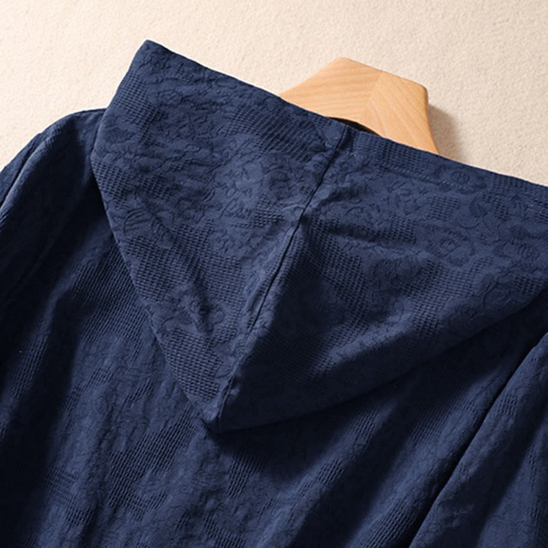 Tactile Cotton Jacquard Buttoned Meditation Hoodie