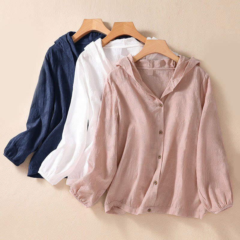 Tactile Cotton Jacquard Buttoned Meditation Hoodie