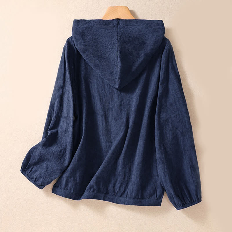Tactile Cotton Jacquard Buttoned Meditation Hoodie